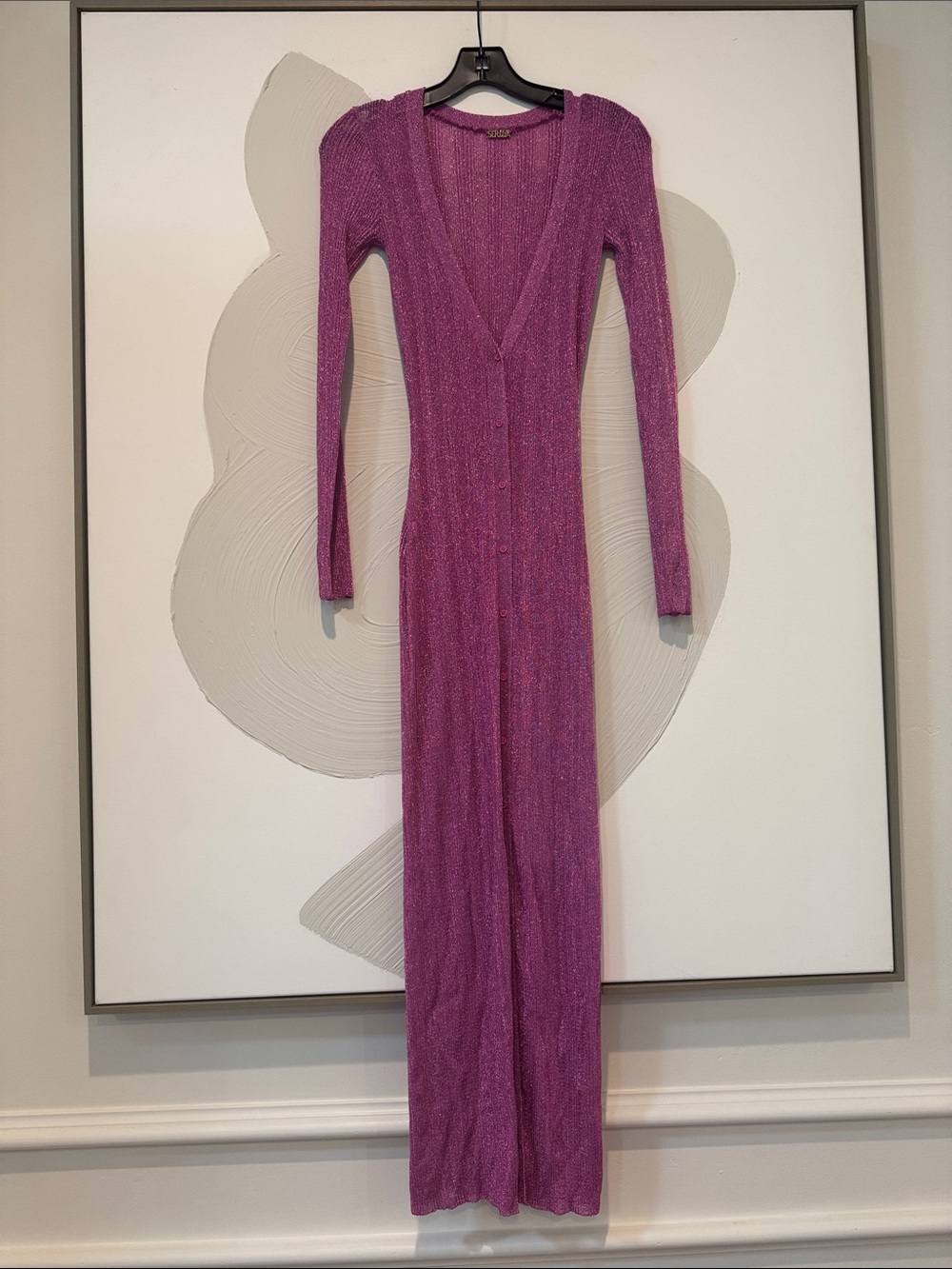 V-Neck Long Sleeve Maxi Dress in Magenta Size S/M